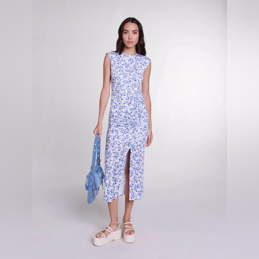 Maje Patterned Maxi Dress Floral Blue Midi Dress